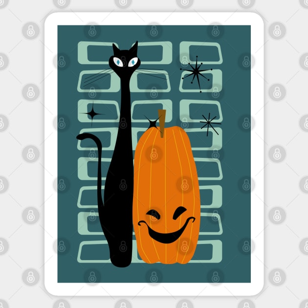 Spooky Cat with Pumpkin Sticker by Rackham